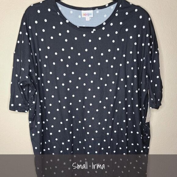 LuLaRoe Irma Tunic Small Polka Dots Black White NEW - Picture 1 of 1